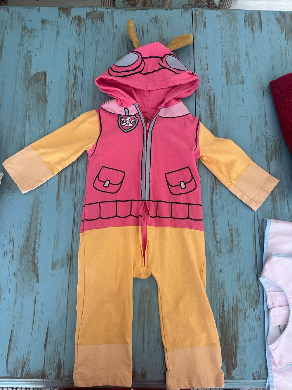 Sky Paw Patrol Pink & Yellow Toddler Hooded One-Piece Romper